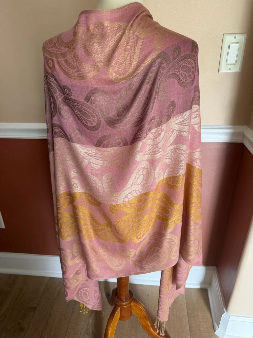Pure Cashmere Scarf Pink & Gold made in Jerusalem 69x28” Long